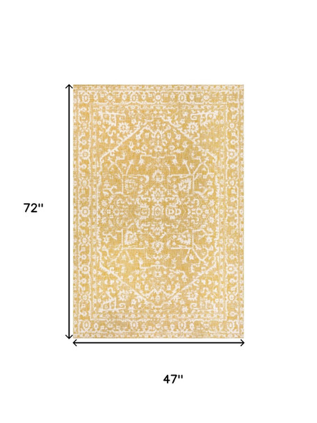 4' X 6' Yellow And Cream Medallion Indoor Outdoor Area Rug