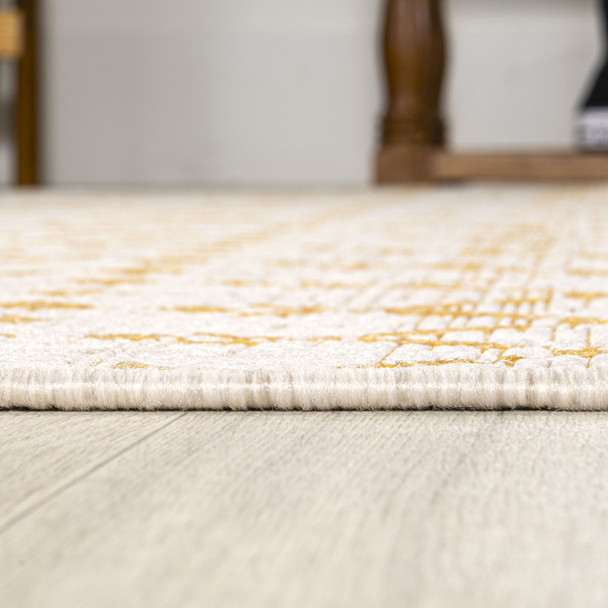 10' Cream And Yellow Trellis Indoor Outdoor Runner Rug