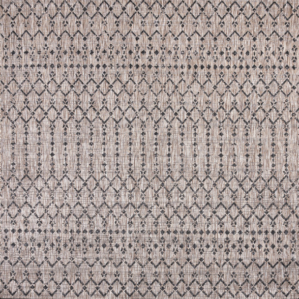 4' Natural And Black Square Trellis Indoor Outdoor Area Rug