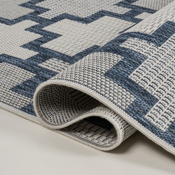 8' Navy Blue And Cream Trellis Indoor Outdoor Runner Rug
