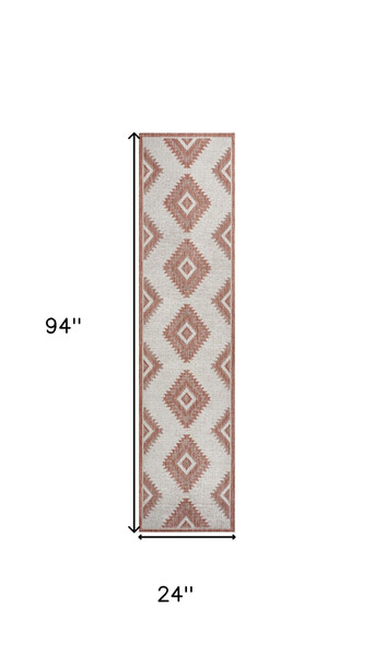 8' Salmon And Cream Moroccan Indoor Outdoor Runner Rug