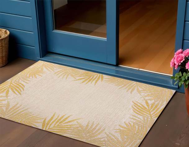 3' X 5' Yellow And Cream Floral Indoor Outdoor Area Rug