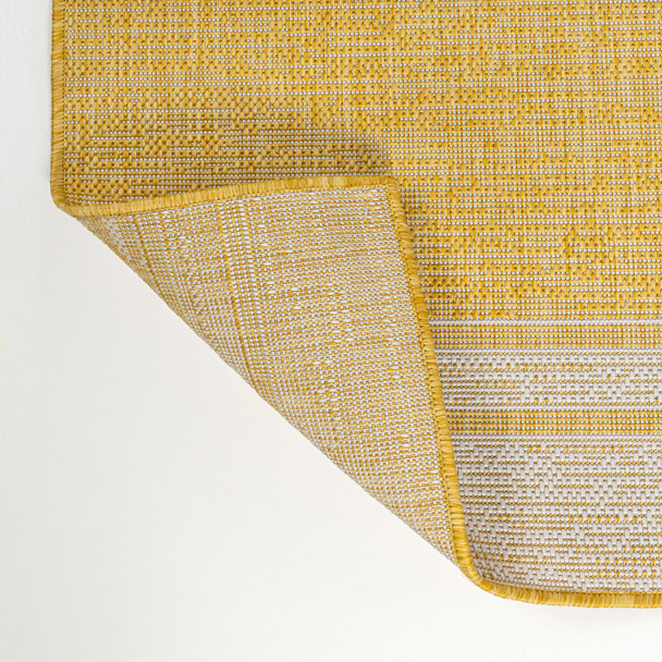 8' Yellow And Cream Indoor Outdoor Runner Rug