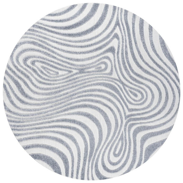 6' Light Blue And Ivory Round Abstract Indoor Outdoor Area Rug