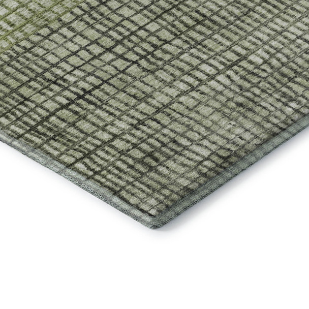 8' X 10' Artichoke Green Ivory And Gray Geometric Washable Area Rug With UV Protection
