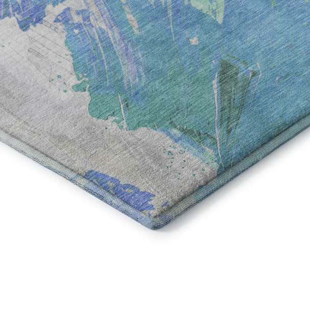 9' X 12' Pale Aqua Blue And Ivory Abstract Washable Area Rug With UV Protection