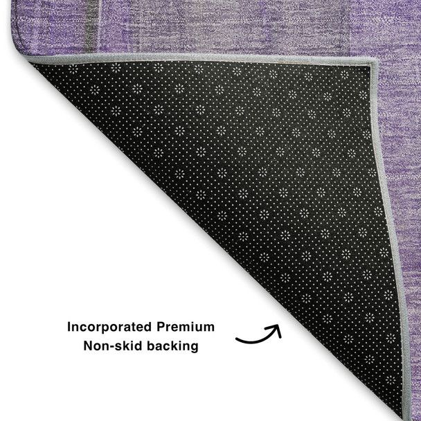 5' X 8' Purple And Gold Abstract Washable Area Rug With UV Protection