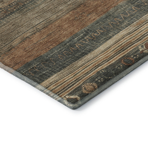 9' X 12' Fern Green And Copper Geometric Washable Area Rug With UV Protection