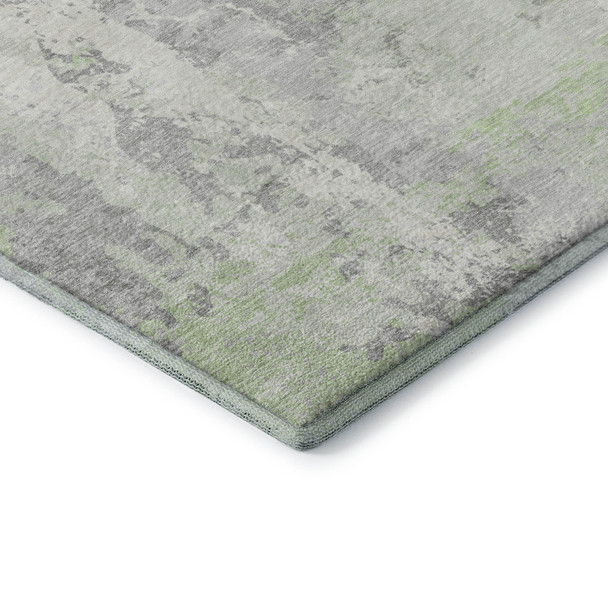 3' X 5' Artichoke Green And Ivory Abstract Washable Area Rug With UV Protection