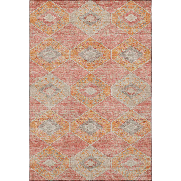 10' X 14' Coral Orange And Beige Geometric Washable Area Rug With UV Protection