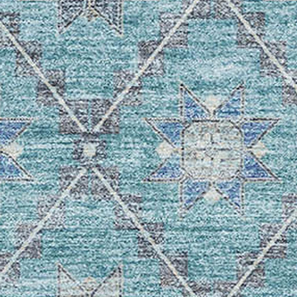 9' X 12' Teal And Gray Geometric Washable Area Rug With UV Protection