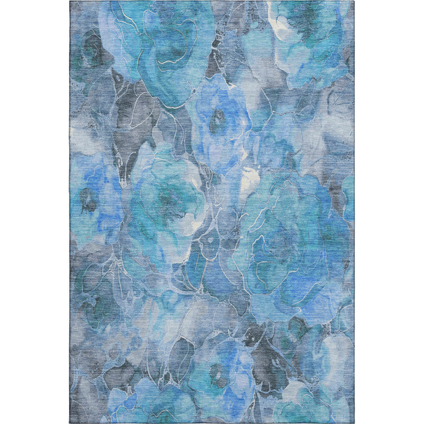 10' X 14' Blue Gray And Ivory Floral Washable Area Rug With UV Protection