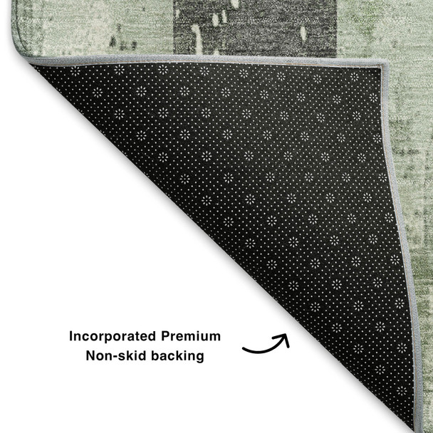 3' X 5' Artichoke Green And Gray Striped Washable Area Rug With UV Protection