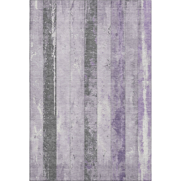 8' X 10' Lavender And Gray Striped Washable Area Rug With UV Protection