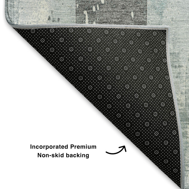 9' X 12' Pale Aqua And Gray Striped Washable Area Rug With UV Protection