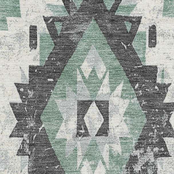 10' X 14' Pale Aqua Charcoal And Ivory Southwestern Washable Area Rug With UV Protection