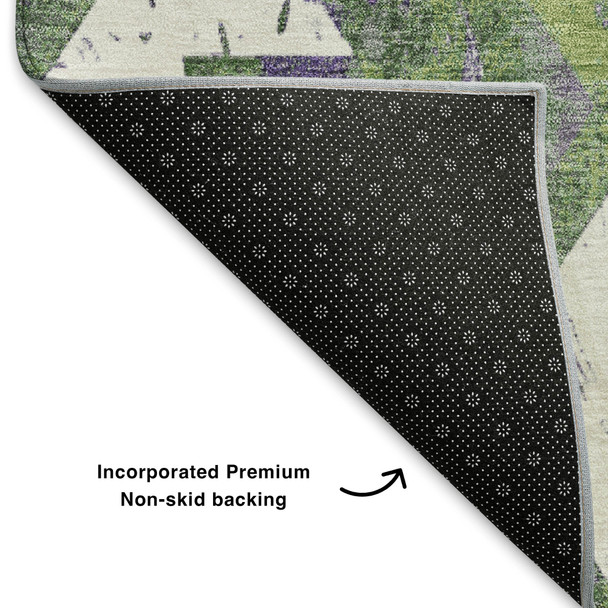3' X 5' Green Purple And Ivory Southwestern Washable Area Rug With UV Protection