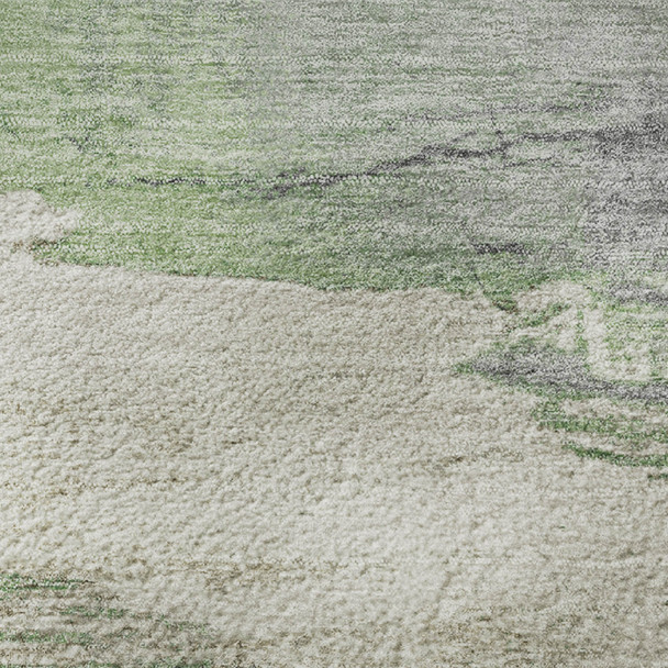 3' X 5' Mint Green Ivory And Gray Abstract Washable Area Rug With UV Protection