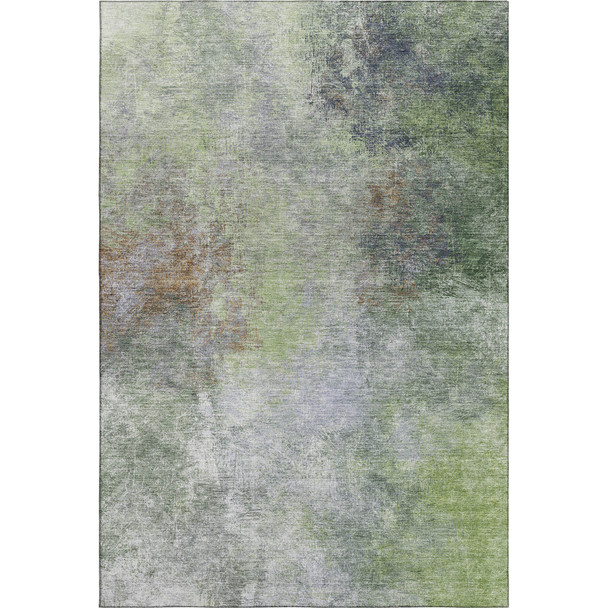 8' X 10' Fern Green And Gray Abstract Washable Area Rug With UV Protection
