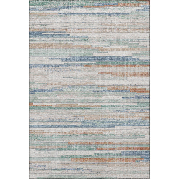 5' X 8' Linen Copper And Ivory Striped Washable Area Rug With UV Protection