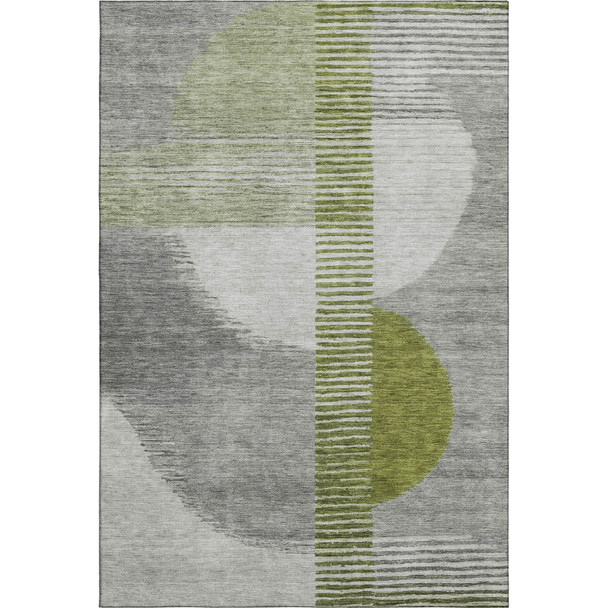 8' X 10' Olive Green Gray And Ivory Geometric Washable Area Rug With UV Protection