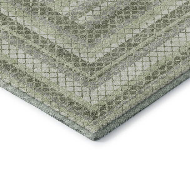 5' X 8' Artichoke Green Gray And Ivory Geometric Washable Area Rug With UV Protection