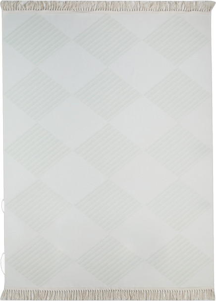 5' X 7' Green And Ivory Geometric Washable Area Rug