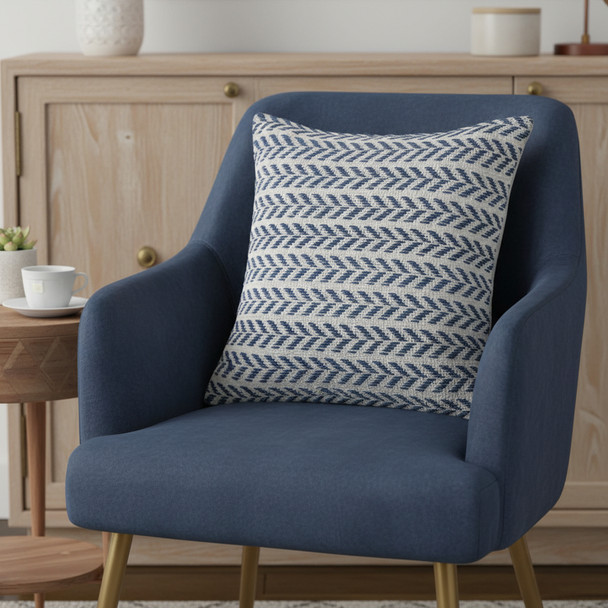 18" Blue And White Beach Chevron Cotton Throw Pillow Cover
