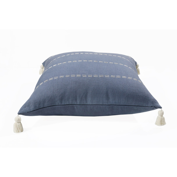 20" Navy Blue And Ivory Striped Linen Throw Pillow Cover