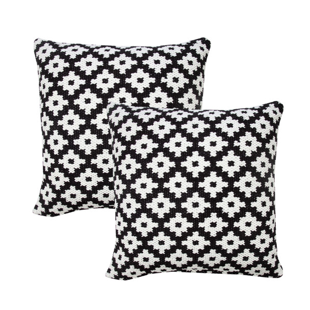 Set of Two 20" Black And White Geometric Cotton Blend Throw Pillows