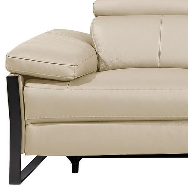 103" Beige Top Grain Leather Reclining Metal USB Sofa