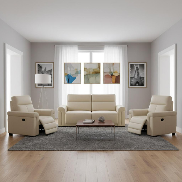 Two Piece Beige Italian Leather Five Person Seating Set