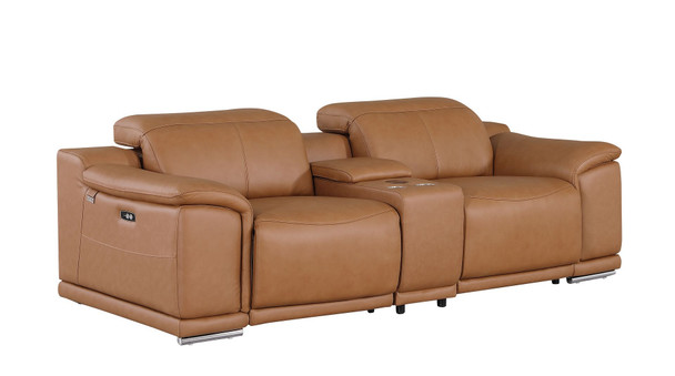 Three Piece Chestnut Genuine Leather Six Person Seating Set