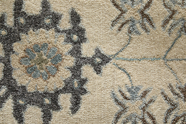 9' X 12' Blue And Ivory Wool Floral Hand Tufted Area Rug
