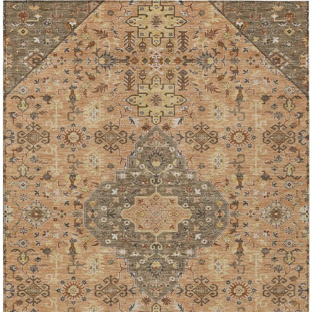 5' X 8' Copper And Blue Medallion Washable Indoor Outdoor Area Rug