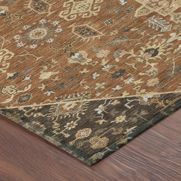 3' X 5' Orange And Brown Medallion Washable Indoor Outdoor Area Rug