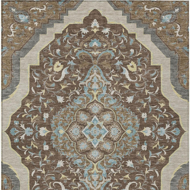 3' X 5' Brown And Beige Medallion Washable Indoor Outdoor Area Rug