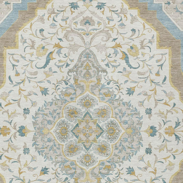 8' X 10' Ivory And Taupe Medallion Washable Indoor Outdoor Area Rug