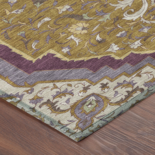 8' X 10' Walnut And Orange Medallion Washable Indoor Outdoor Area Rug