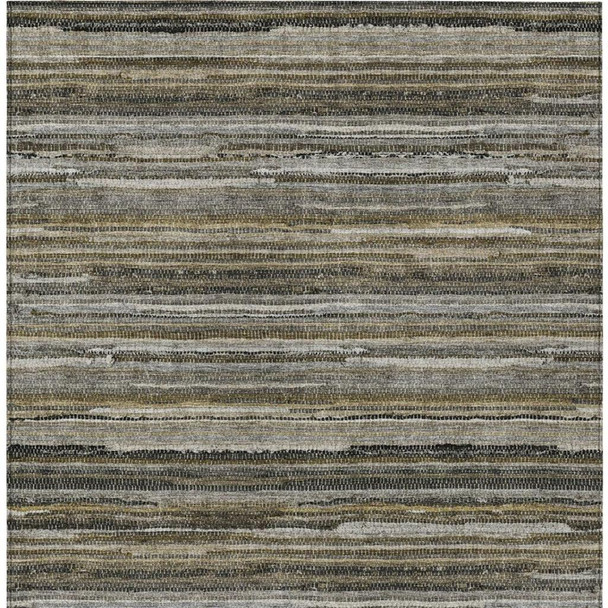 9' X 12' Pewter And Gray Striped Washable Indoor Outdoor Area Rug