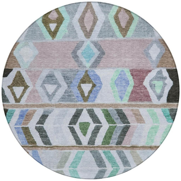 8' Beige And Brown Round Tribal Washable Indoor Outdoor Area Rug