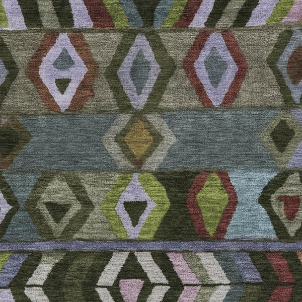 5' X 8' Olive Green And Green Tribal Washable Indoor Outdoor Area Rug