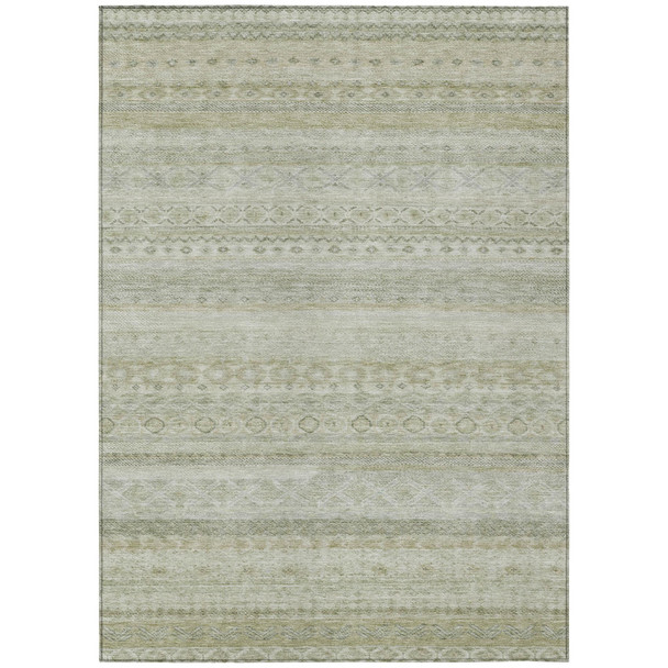 8' X 10' Beige And Brown Striped Washable Indoor Outdoor Area Rug