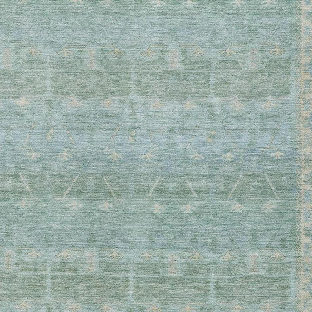 3' X 5' Mint Green And Green Tribal Washable Indoor Outdoor Area Rug