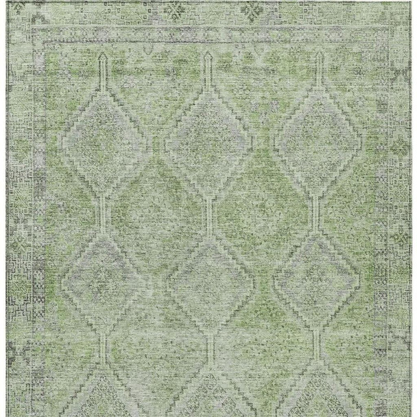 10' X 14' Green And Sage Geometric Washable Indoor Outdoor Area Rug