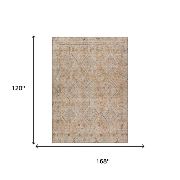 10' X 14' Copper And Orange Geometric Washable Indoor Outdoor Area Rug