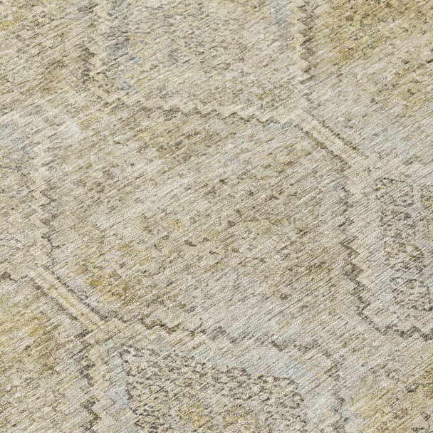 8' Wheat And Gold Round Geometric Washable Indoor Outdoor Area Rug