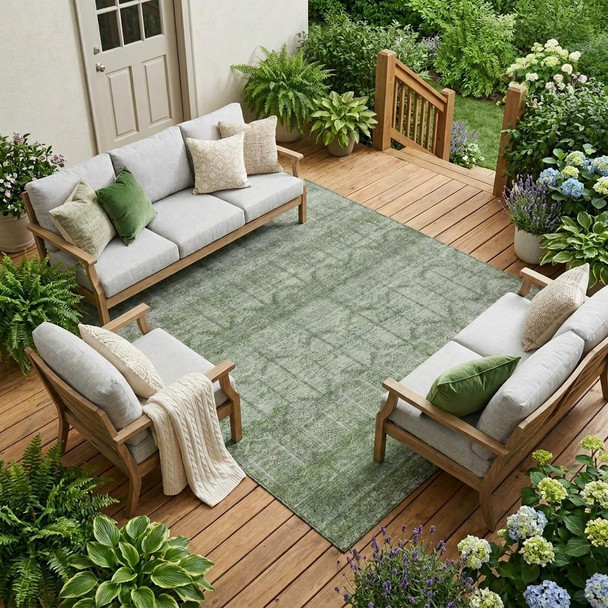 8' X 10' Sage And Green Tribal Washable Indoor Outdoor Area Rug