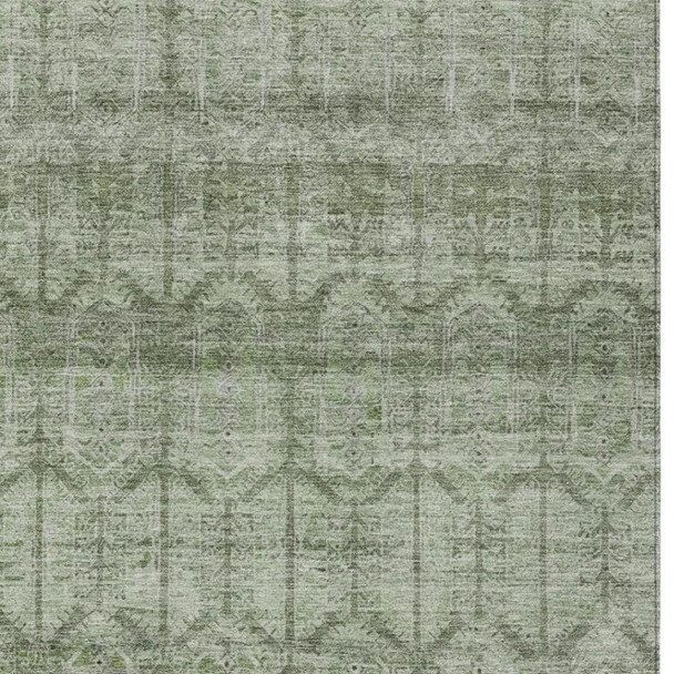 9' X 12' Sage And Green Tribal Washable Indoor Outdoor Area Rug