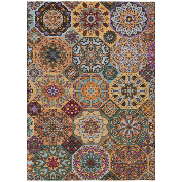 9' X 12' Orange And Rust Patchwork Washable Indoor Outdoor Area Rug